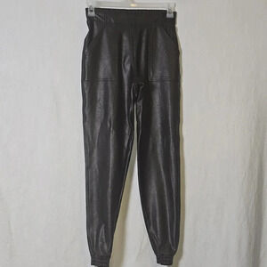 Spanx Womens Leather Like Faux Vegan Joggers,Black,Pockets  Sz XS
